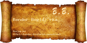 Bender Boglárka névjegykártya